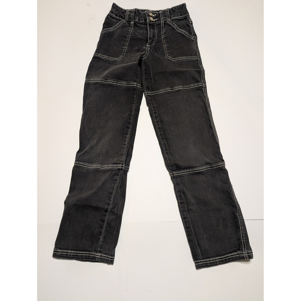 RSQ Girls Carpenter Jeans Black White Contrast Stitch Straight‎ Leg Denim Size 8